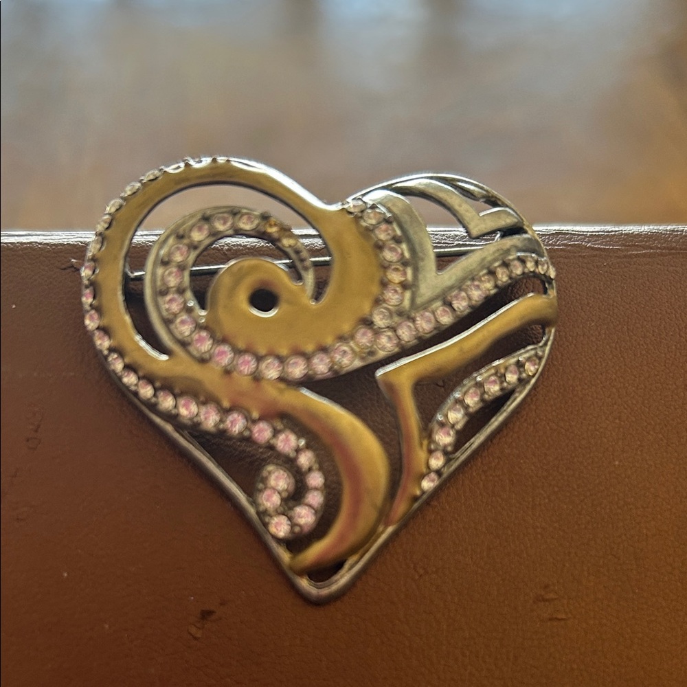 Chico's Silver and Gold Tone Heart Brooch with Swirl Detail